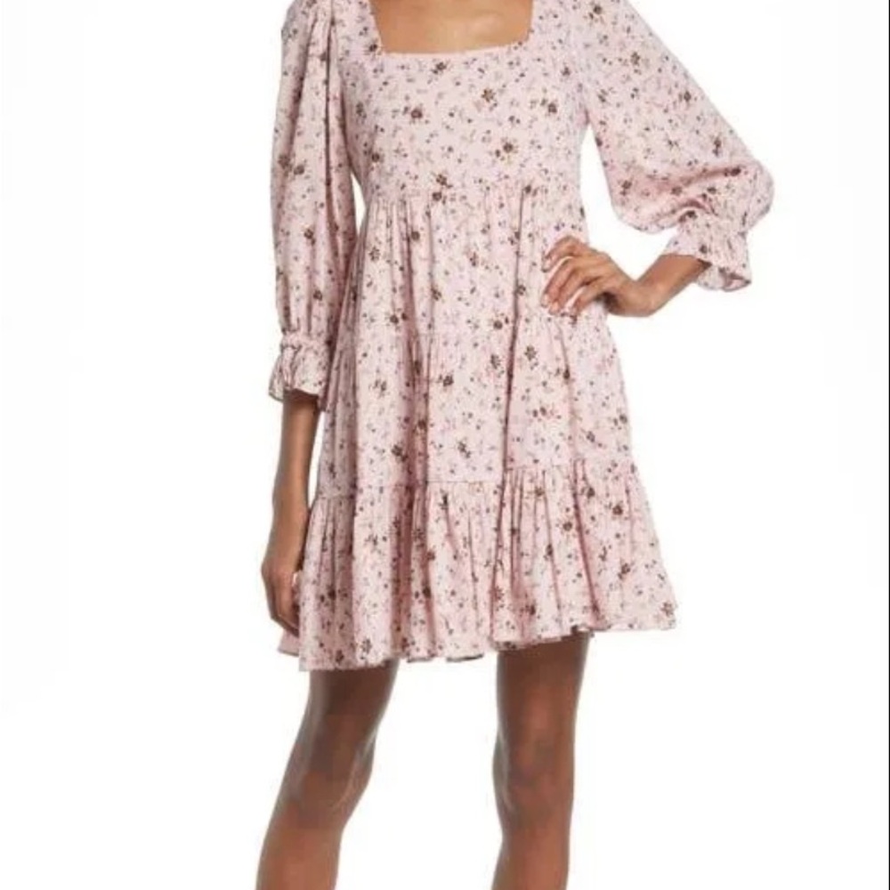 Madewell Lizzie Babydoll Pink Floral Puff Sleeve Dress